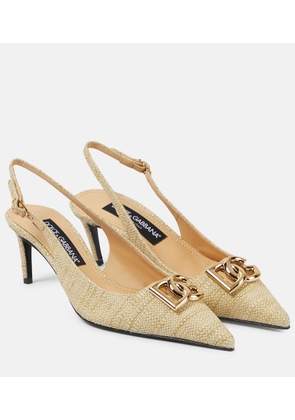 Dolce&Gabbana Logo raffia slingback pumps