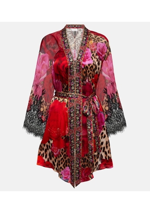 Camilla Printed lace-trimmed silk cardigan