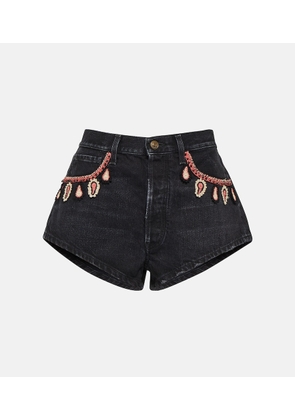 Alanui Embroidered denim shorts