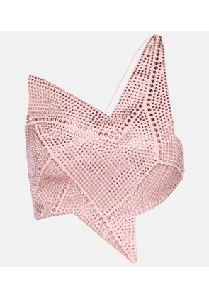 Area Asymmetric embellished jersey crop top