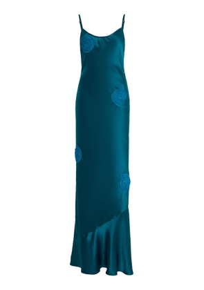 Nia Thomas Exclusive Aurelia Hand-Crocheted Silk-Charmeuse Maxi Slip Dress - Moda Operandi