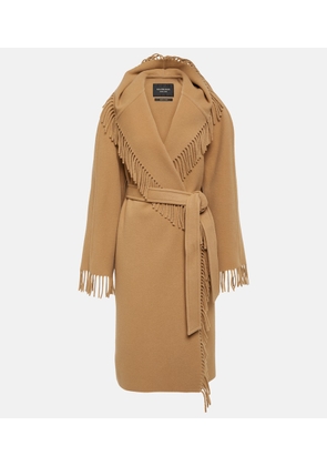 Balenciaga Fringed wool wrap coat