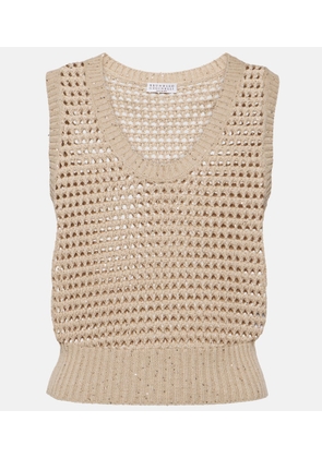 Brunello Cucinelli Sequined open-knit cotton-blend vest