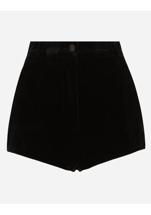 Dolce & Gabbana Velvet High-waisted Tuxedo Panties - Woman Pants And Shorts Black 46