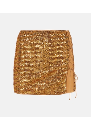 Oseree Feather-trimmed sequined miniskirt