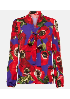 Dolce&Gabbana Tie-neck floral silk-blend blouse