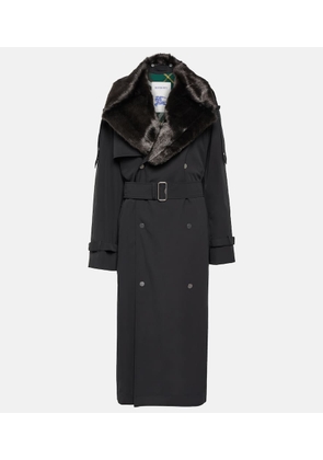 Burberry Faux fur-trimmed cotton-blend trench coat