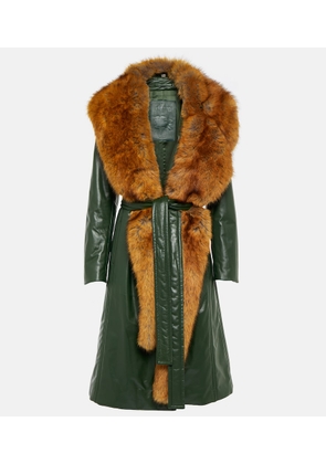 Burberry Faux fur-trimmed leather coat