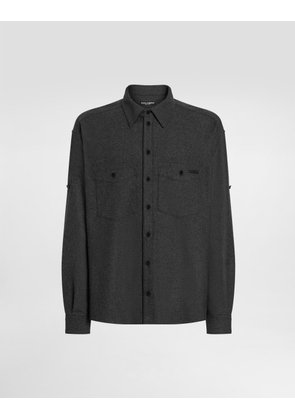 Dolce & Gabbana Mélange Wool Mat Shirt - Man Shirts Gray Wool 43