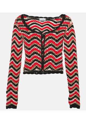 Ganni Crochet cropped cotton cardigan