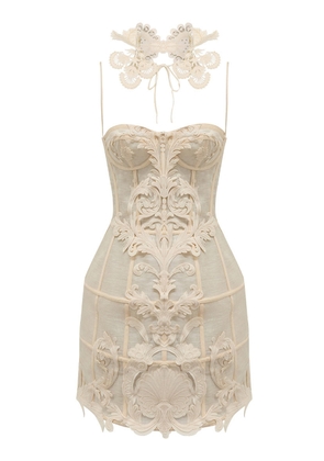 Zimmermann Rebellion Corseted Linen-Silk Lace Mini Dress - Moda Operandi