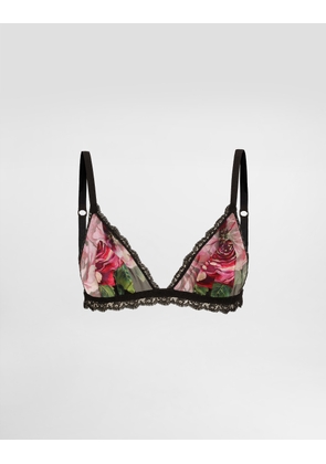 Dolce & Gabbana Rose-print Satin And Tulle Triangle Bra - Woman Underwear Print 5
