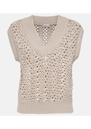 Brunello Cucinelli Open-knit cotton-blend sweater vest