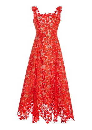 Oscar de la Renta Floral Guipure Midi Dress - Moda Operandi
