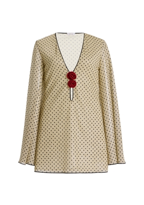 Oseree Lumière Rose-Detailed Polka-Dot Mini Kaftan - Moda Operandi