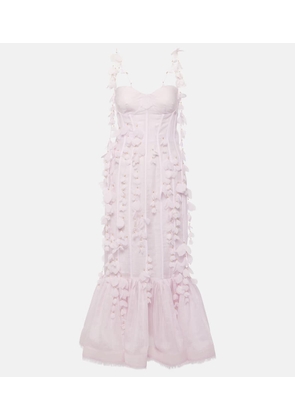 Zimmermann Floral-applique linen and silk bustier gown