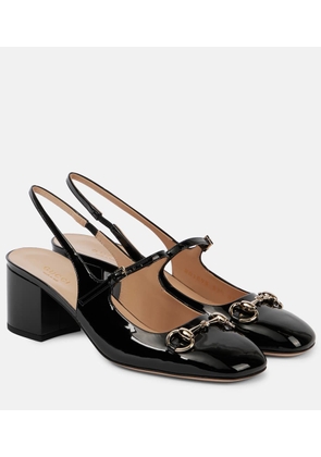 Gucci Horsebit 55 patent leather slingback pumps