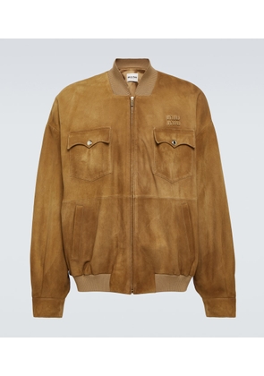 Miu Miu Logo suede bomber jacket