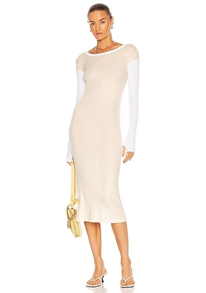 Enza Costa Cashmere Colorblock Long Sleeve Crew Dress in Natural & White - Neutral. Size L (also in ).