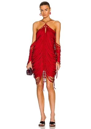 Bottega Veneta Shiny Viscose Fringe Knit Dress in Scarlet - Red. Size M (also in ).
