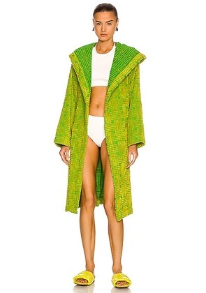 Bottega Veneta Intreccio Jacquard Cotton Terry Bathrobe in Parakeet & Kiwi - Green. Size L (also in M).