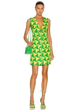 Bottega Veneta Parachute Silk Wavy Triangle Print Dress in Parakeet Washed - Green. Size 36 (also in 40).