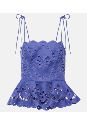 Zimmermann Pop embroidered peplum linen top
