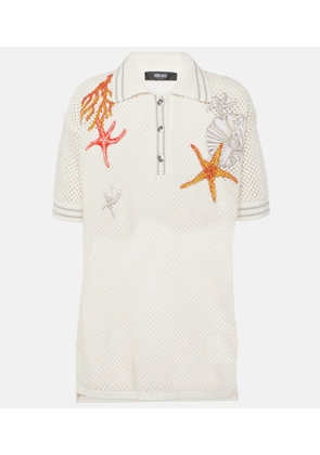 Versace Embroidered crochet cotton polo shirt