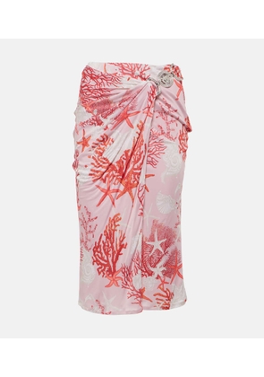 Versace Barocco Sea gathered jersey midi skirt