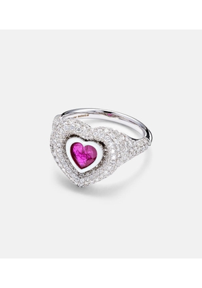 Kamyen Manaal 2.0 18kt white gold pinky ring with ruby and diamonds