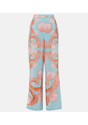 Adriana Degreas Printed high-rise silk wide-leg pants