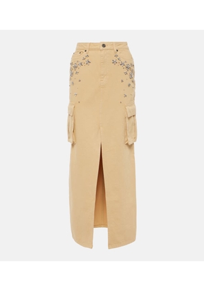 Self-Portrait Embellished cargo denim maxi skirt