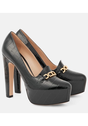 Tom Ford Croc-effect patent leather platform pumps