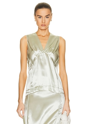 Bottega Veneta Ruffle Satin Blouse in Frosting - Mint. Size 40 (also in 36).