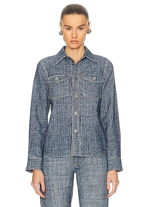 Bottega Veneta Enlarged Textured Denim Printed Shirt in Indigo & White - Denim-Light. Size 34 (also in 38).