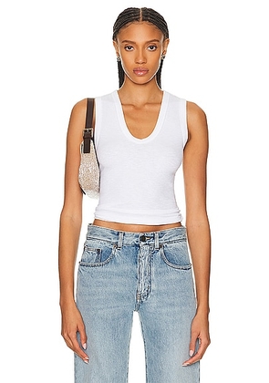 Enza Costa Textured Rib Sleeveless U Tank Top in White - White. Size L (also in M, S, XL).