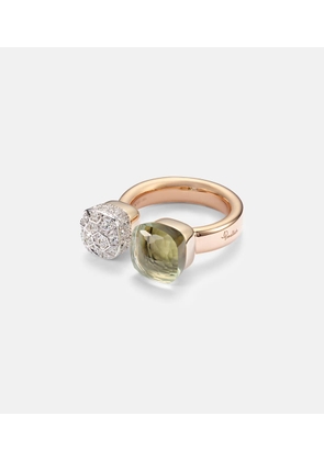 Pomellato Nudo 18kt rose and white gold ring with diamonds and prasiolite