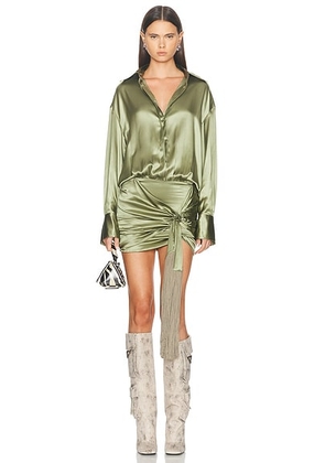 THE ATTICO Mini Shirt Dress in Sage Green - Sage. Size 42 (also in ).