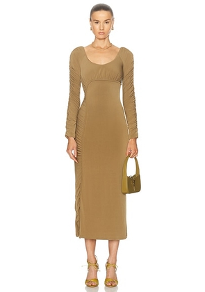 Aje Cini Gathered Midi Dress in Khaki - Army. Size XS (also in ).