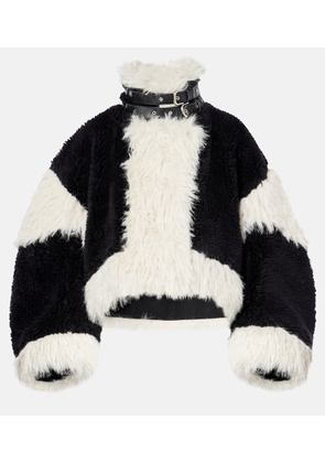 Sacai Oversized faux fur-trimmed wool jacket