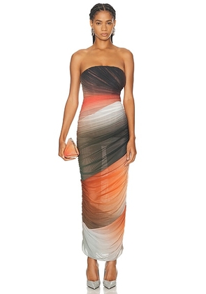 THE ATTICO Strapless Midi Dress in Orange  Brown  & White Gradient - Brown,Orange. Size 36 (also in 40).