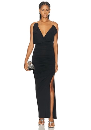 THE ATTICO V-neck Midi Dress in Black - Black. Size 44 (also in ).