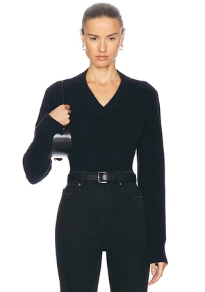 The Elder Statesman Monterey V-Neck Sweater in Blue Black - Blue. Size L (also in XS, S).