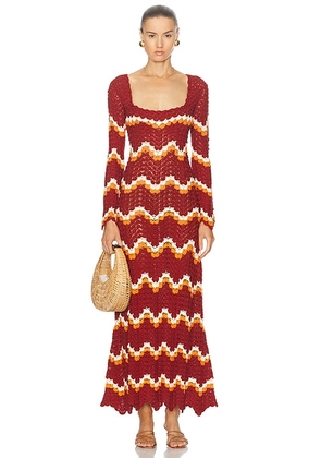 ESCVDO Sumac Maxi Dress in Burgundy & Orange - Rust. Size M (also in XS, S).