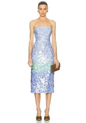 Carolina Herrera Strapless Midi Dress in Celeste Multi - Blue. Size 6 (also in ).