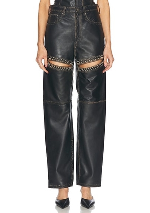 AREA Studded Leather Slit Leg Pant in Black - Black. Size 10 (also in 6, 8).