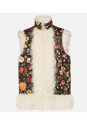 La DoubleJ Folk floral faux fur-trimmed vest
