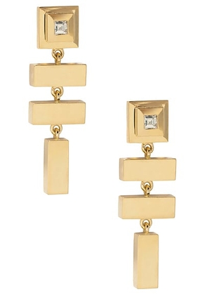 AZLEE Scattered Gold Bar & Carre Diamond Staircase Earrings in 18k Yellow Gold & Diamond - Metallic Gold. Size all.
