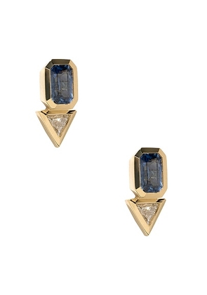 AZLEE Sapphire & Trillion Diamond Stud Earrings in 18k Yellow Gold  Sapphire  & Diamond - Metallic Gold. Size all.