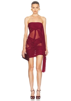 Di Petsa Wetlook Strapless Mini Dress in Burgundy - Burgundy. Size L (also in S, M).